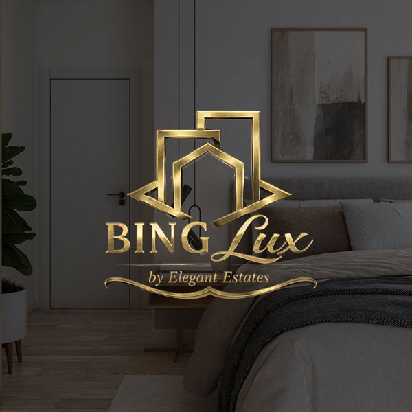 Modern interior of bedroom with gray and wooden furniture